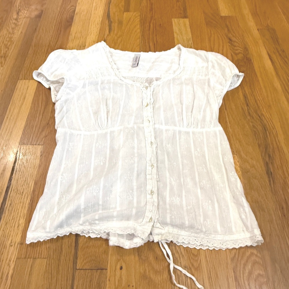 Gitano White Cotton Eyelet Lace Up Corset Back Boho Peasant Blouse Large
